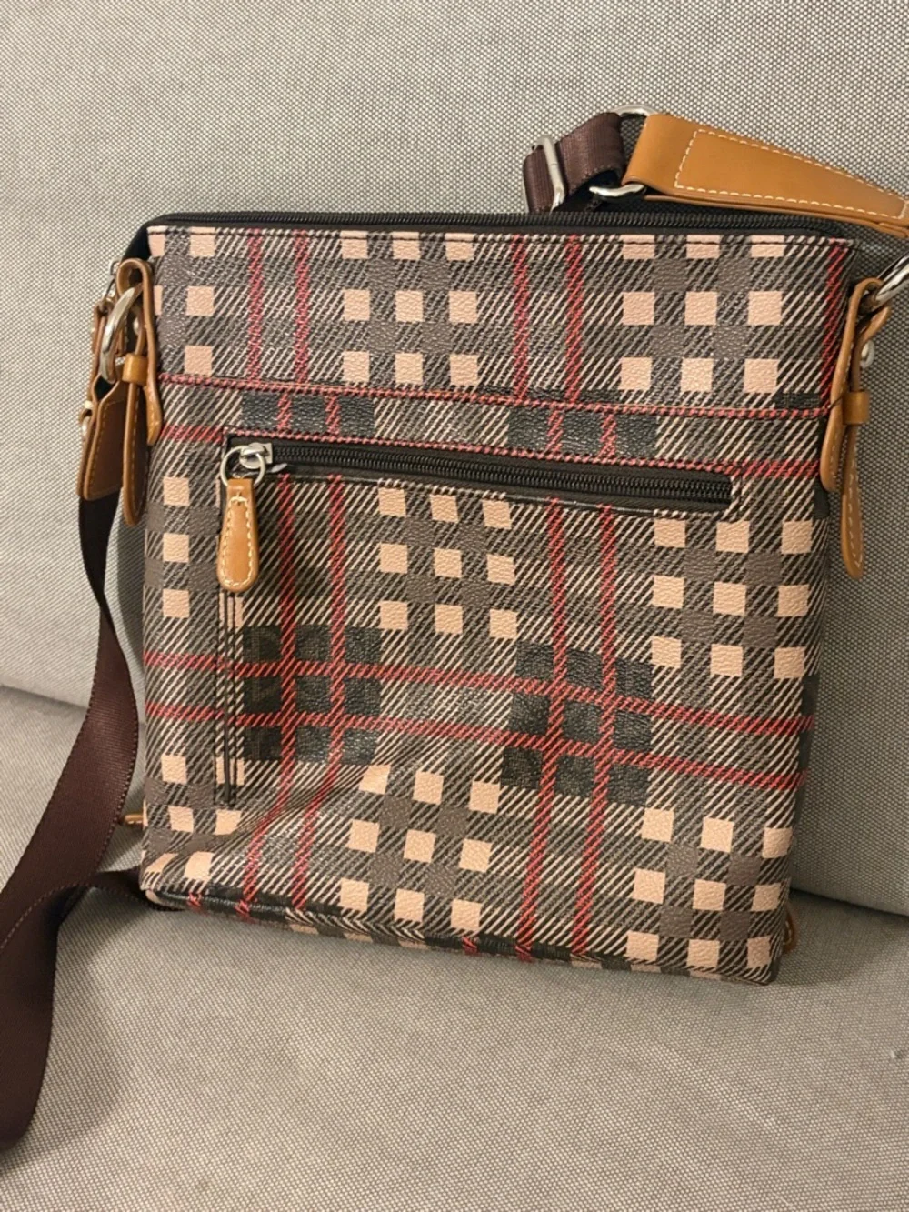 Giani Bernini Brown Plaid Crossbody with Tan Trim